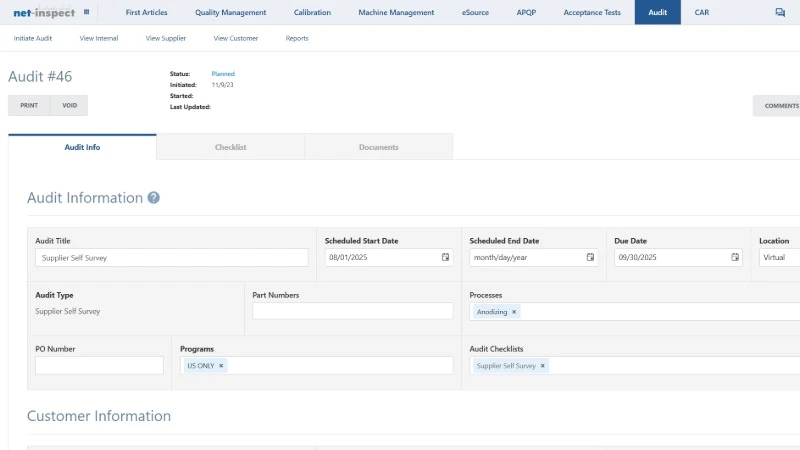 Image of Net-Inspect Quality Audit Management Software, supplier self survey audit